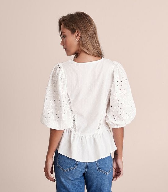 Cutwork V-Neck Blouse