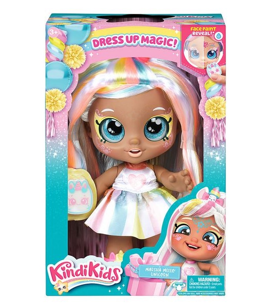 Kindi Kids Dress Up Magic Marsha Mello Unicorn face paint Reveal Doll