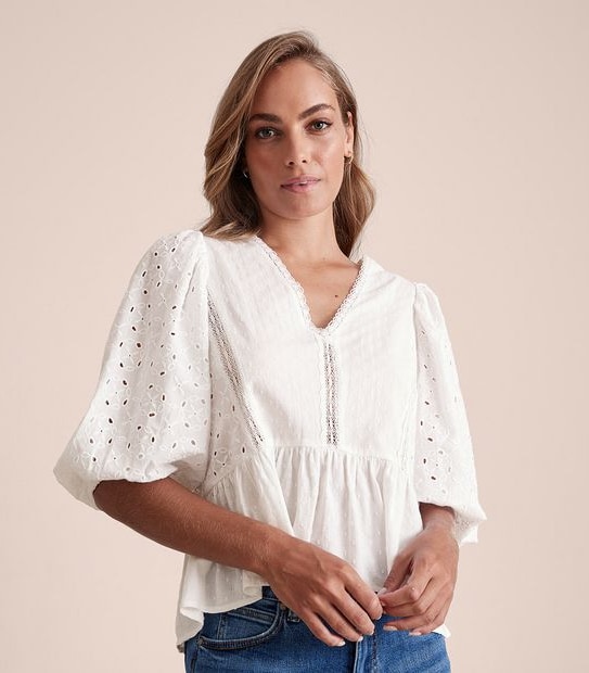 Cutwork V-Neck Blouse