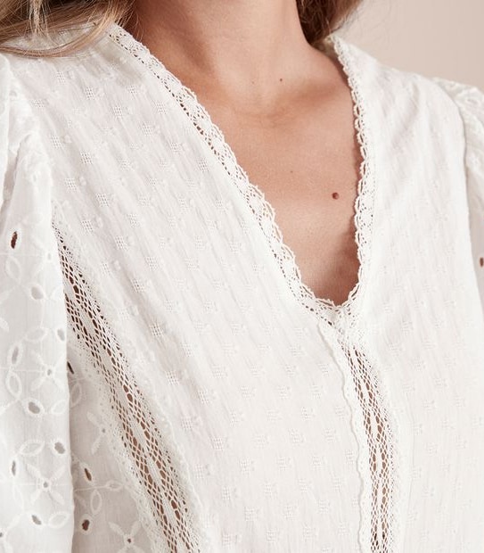 Cutwork V-Neck Blouse