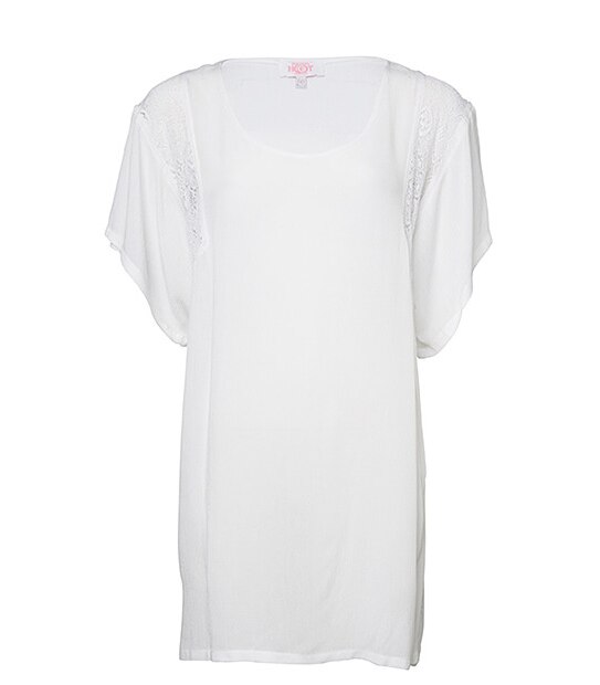 Piping Hot Lace Panel T-Shirt Dress - White