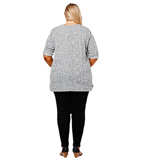 Belle Curve Aztec Sweat Top - Grey