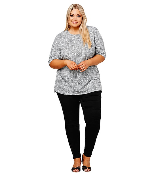 Belle Curve Aztec Sweat Top - Grey