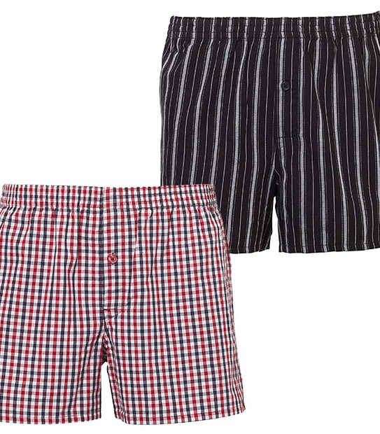 Men's 2 Pack Boxer Shorts - Black/Red Check