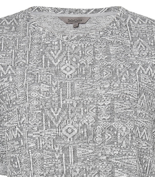 Belle Curve Aztec Sweat Top - Grey