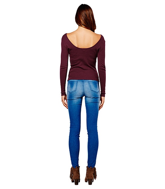 Lily Loves Scoop Back Rib Top - Burgundy