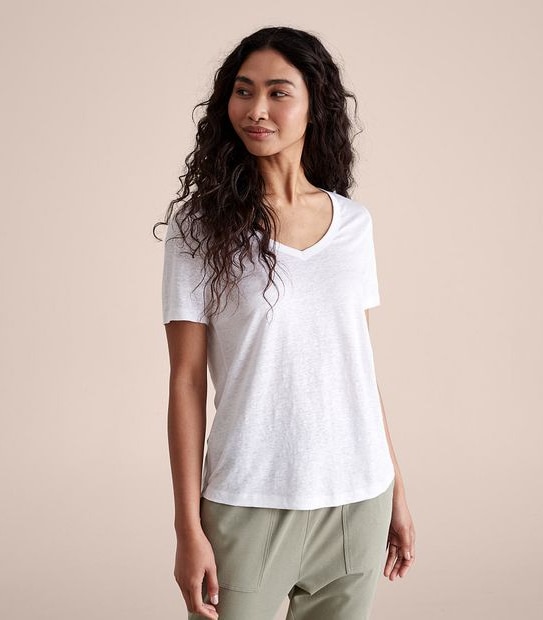 Linen Blend V-Neck T-Shirt