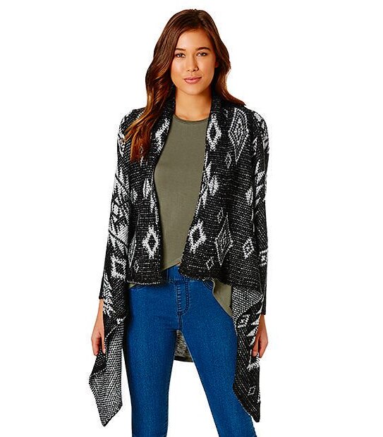 Lily Loves Aztec Waterfall Cardigan - Black/ White
