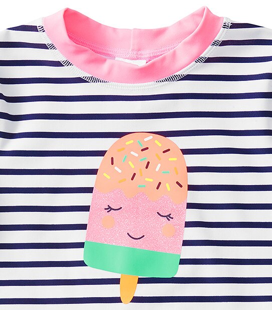 Girls' Long Sleeve Ice Cream Stripe Rash Vest