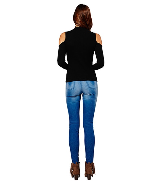 Lily Loves Rib Cut-Out Shoulder Top - Black