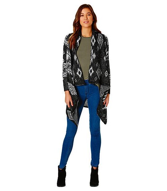 Lily Loves Aztec Waterfall Cardigan - Black/ White