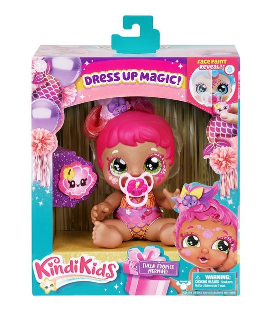Kindi Kids Dress Up Magic Tulla Tropics Mermaid Baby Sister face paint Reveal Doll