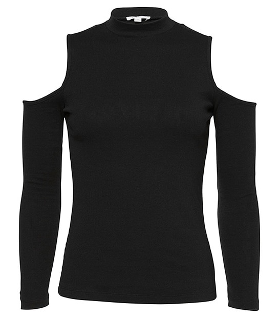 Lily Loves Rib Cut-Out Shoulder Top - Black