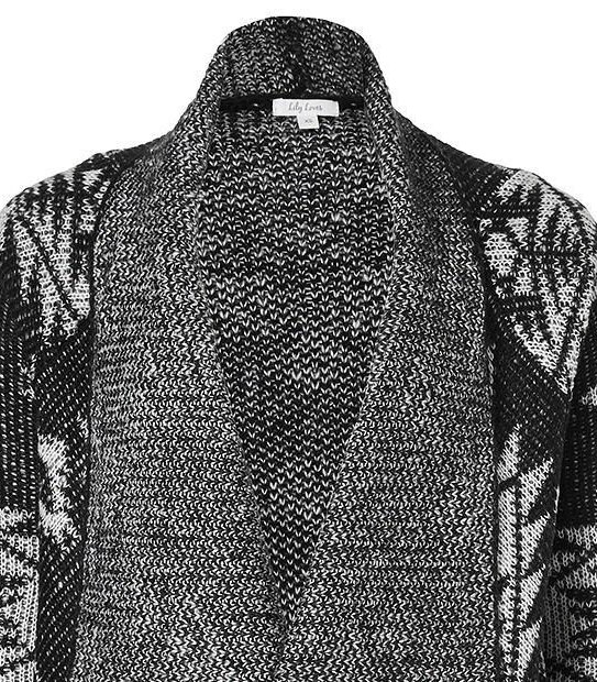 Lily Loves Aztec Waterfall Cardigan - Black/ White