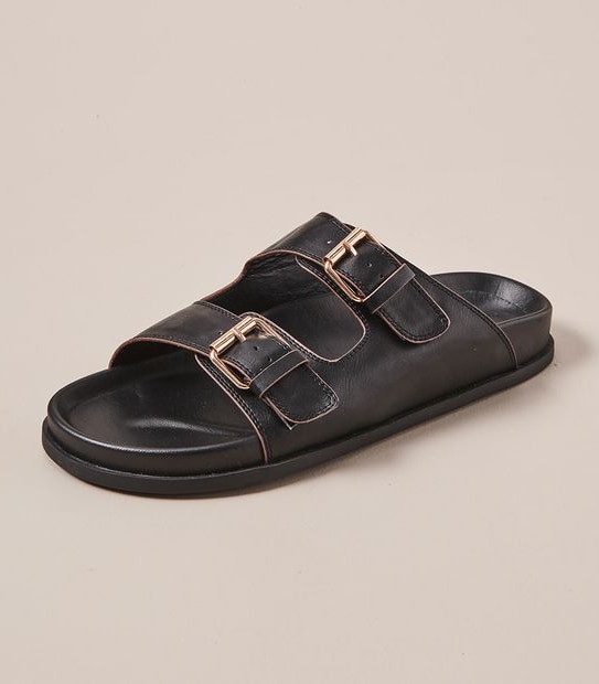 W MADDIE BLACK DOUBLE BUCKLE SLIDE  SIZE 6-11