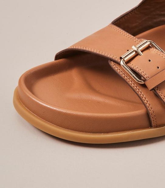 W MADDIE TAN DOUBLE BUCKLE SLIDE  SIZE 6-11