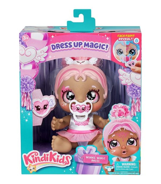 Kindi Kids Dress Up Magic Winnie Wings Angel Baby Sister face paint Reveal Doll