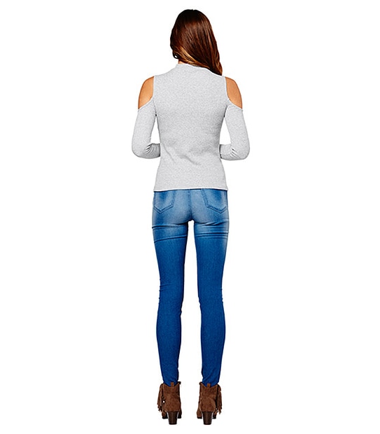 Lily Loves Rib Cut-Out Shoulder Top - Grey