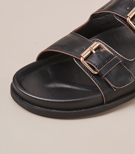 W MADDIE BLACK DOUBLE BUCKLE SLIDE  SIZE 6-11