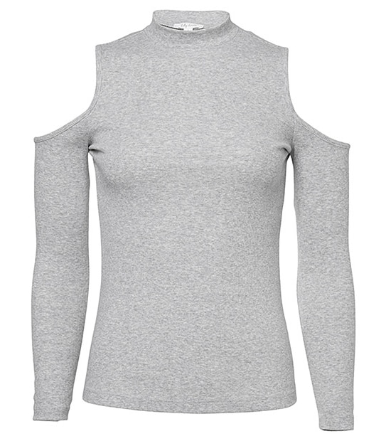 Lily Loves Rib Cut-Out Shoulder Top - Grey