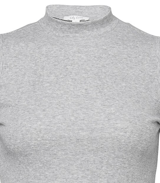 Lily Loves Rib Cut-Out Shoulder Top - Grey
