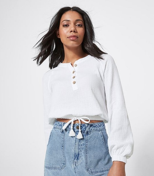 Piping Hot Long Kimono Sleeve Top - White