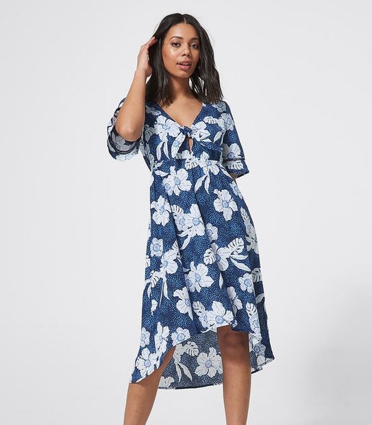 Piping Hot Kimono Sleeve Midi Dress - Navy Blue Tropical