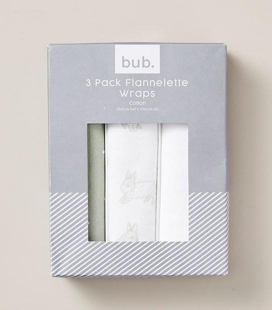 bub. 3 Pack Flannelette Wraps