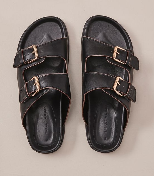 W MADDIE BLACK DOUBLE BUCKLE SLIDE  SIZE 6-11