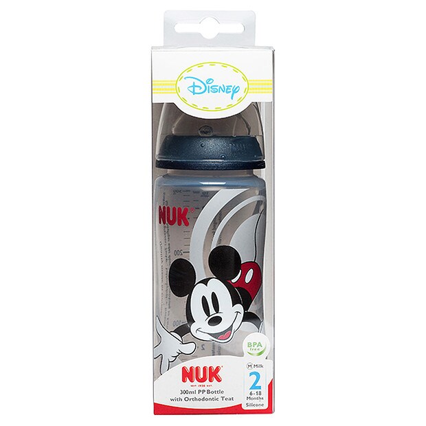 NUK Mickey Mouse First Choice Bottle 300ml - Charcoal NUK Mickey Mouse First Choice Bottle 300ml - Charcoal