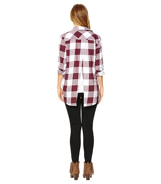 Lily Loves Split Back Check Shirt - Burgundy 2 of 5