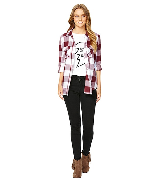 Lily Loves Split Back Check Shirt - Burgundy 3 of 5