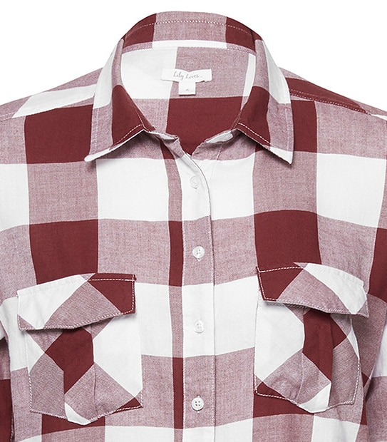 Lily Loves Split Back Check Shirt - Burgundy 5 of 5