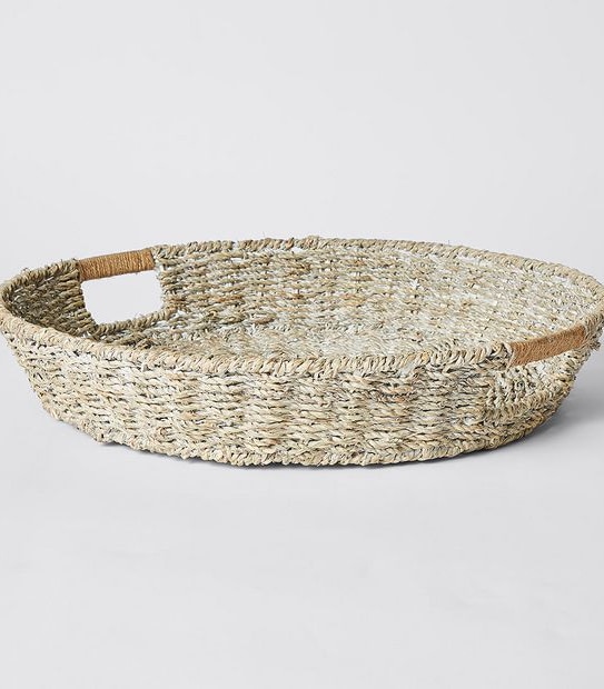 White Wash Seagrass Round Tray