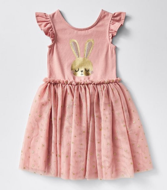 Bunny Print Tulle Dress - Pink