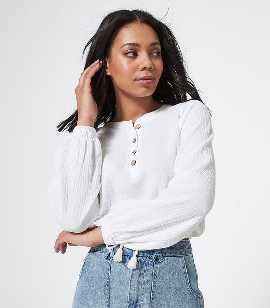 Piping Hot Long Kimono Sleeve Top - White
