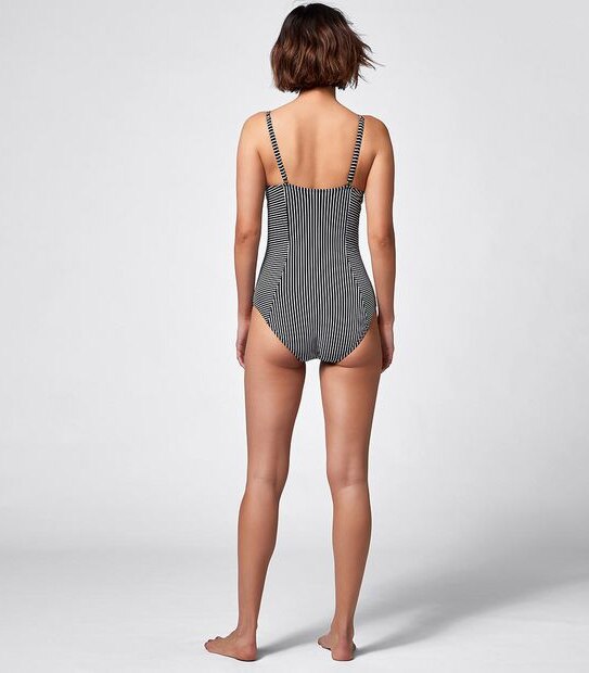 Underwire One Piece Bathers - Black/White Chevron Stripe