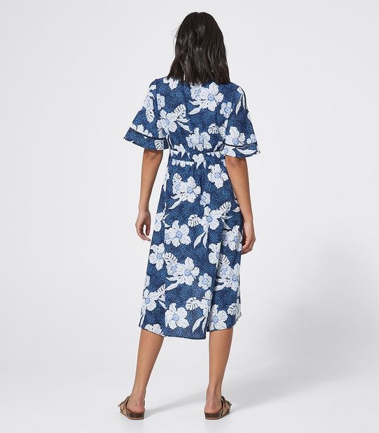 Piping Hot Kimono Sleeve Midi Dress - Navy Blue Tropical