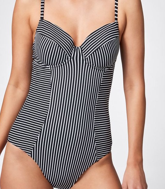 Underwire One Piece Bathers - Black/White Chevron Stripe