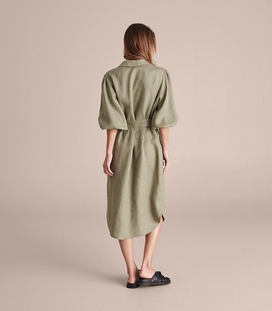 European Linen Puff Sleeve Popover Dress