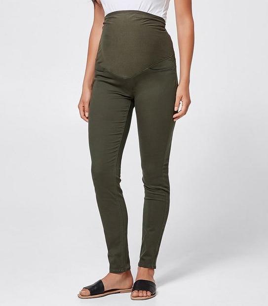 Maternity Over The Belly Drill Pants - Khaki Green