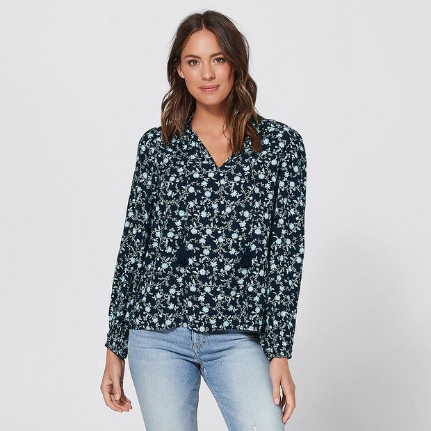 navy peasant blouse