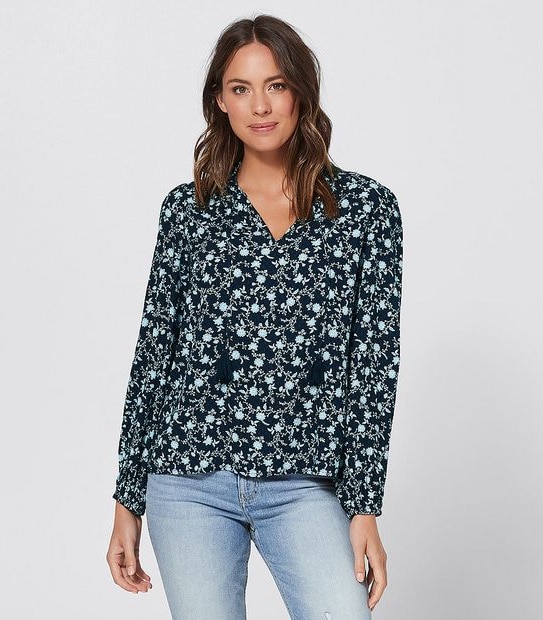 Perry Peasant Blouse - Navy Blue Floral