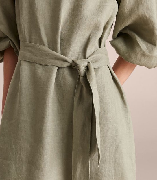 European Linen Puff Sleeve Popover Dress