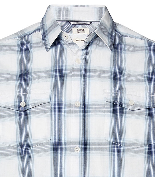 Men's Regular Fit Short Sleeved Check Shirt - White