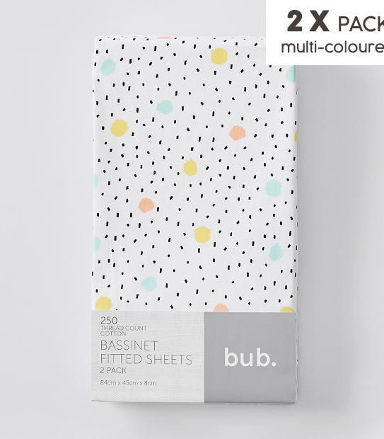 2 Pack Fitted Bassinette Sheets - Nordic