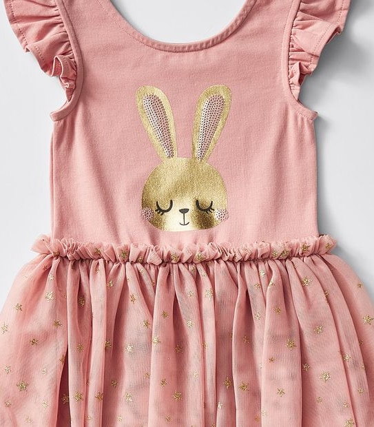 Bunny Print Tulle Dress - Pink