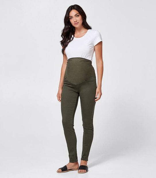 Maternity Over The Belly Drill Pants - Khaki Green