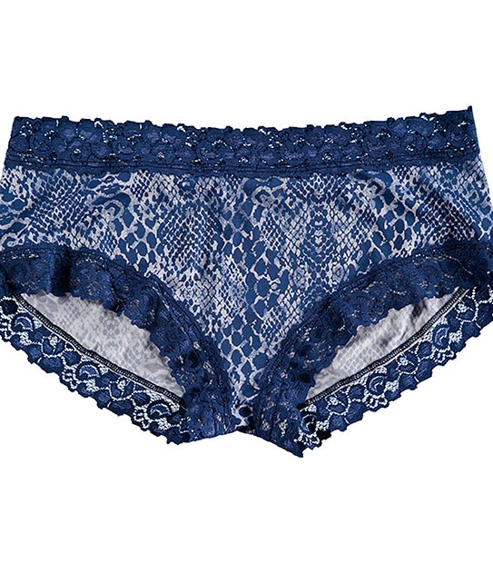 Micro Lace Boyleg Briefs - Navy Snake