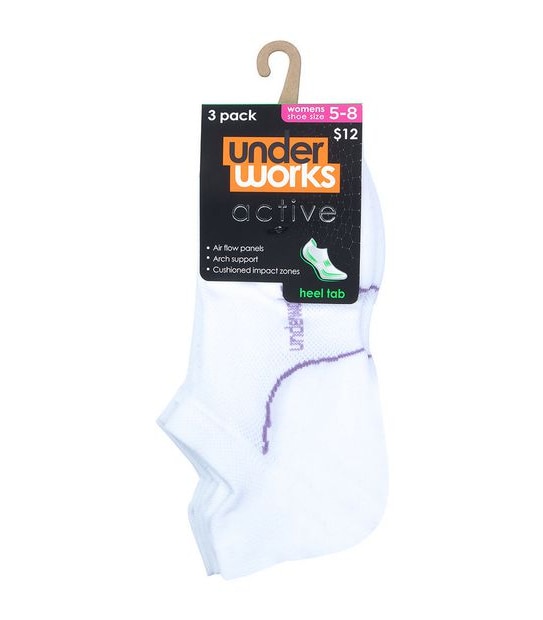 Underworks 3 Pack Perform No Show Heel Socks